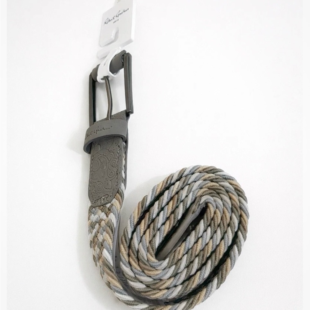 NEW Robert Graham Jacob Braided Woven Stretch-Tan, Brown Belt SZ 36